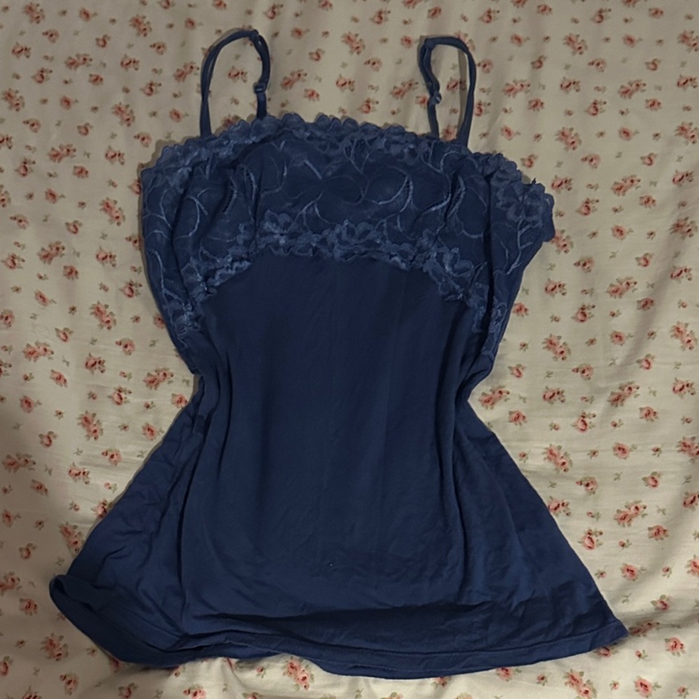 Navy Camisole with Floral Lace